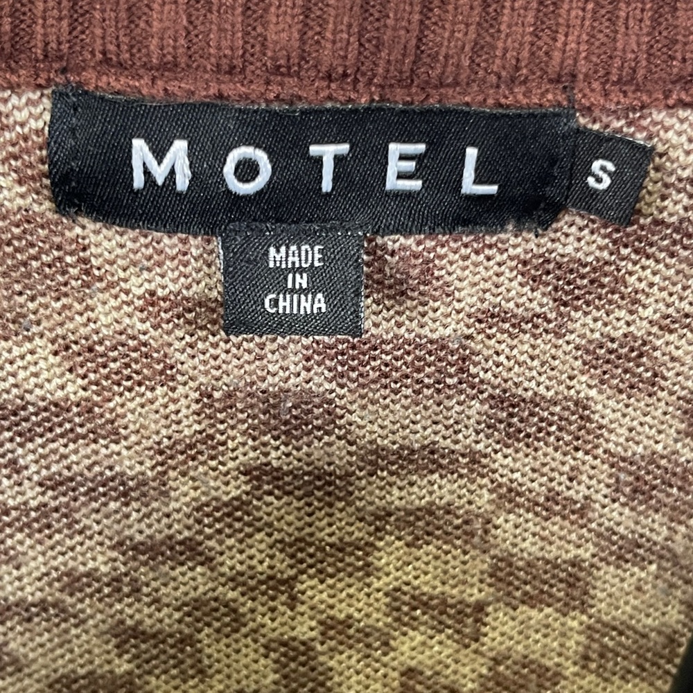Motel Rocks Gaira Knit Vest Sweater Brown Cream Square Flag Crewneck Sleeveless - Picture 5 of 9